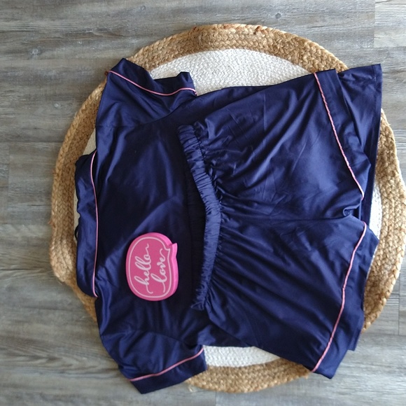 Amazon Taniri Navy Pink Personalized "Hannah" Shorts Pajama Lounge Set - Picture 3 of 9